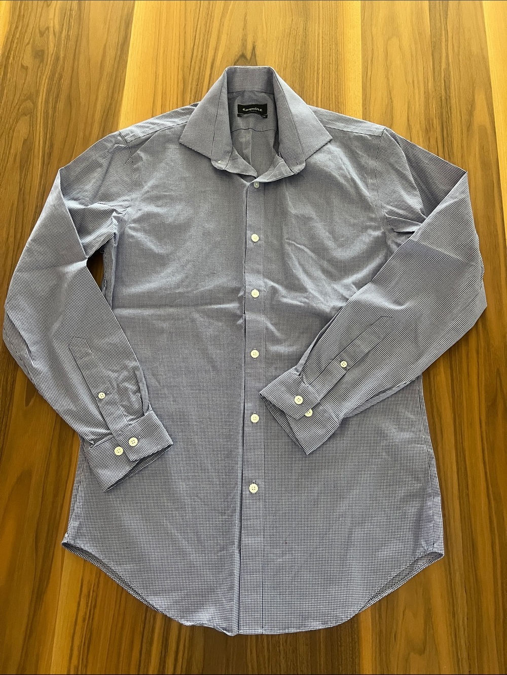 Men's Esquire Purple Checkered Button-Down Dress Shirt, size 15.